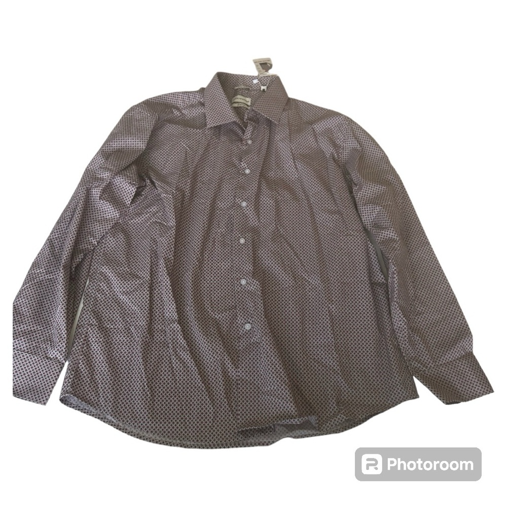 Lucky Brand NWT long sleeve button down maroon gray print dress shirt stretch